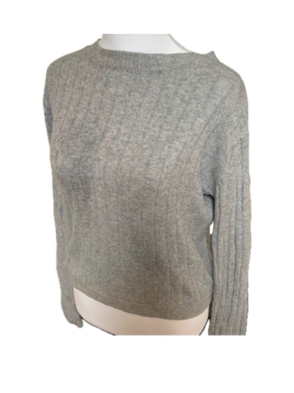 Shrinking Violet Heather Gray Ribbed Crew Sweater